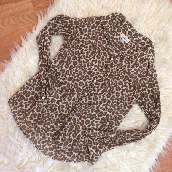 J. Crew Tops - J Crew Leopard Print Silk Cotton Blouse, Size 10